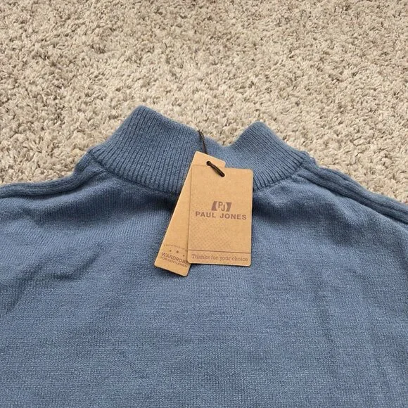 PJ Paul Jones Sweater Men’s XL Blue Casual Textured Pullover Quarter Zip Tags - Picture 6 of 6